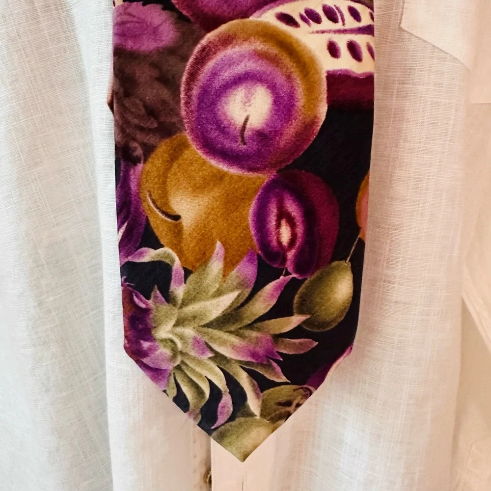 GANT ~ Men’s Multi-Colored Neck Tie in Purple and Green Print circa 1980s